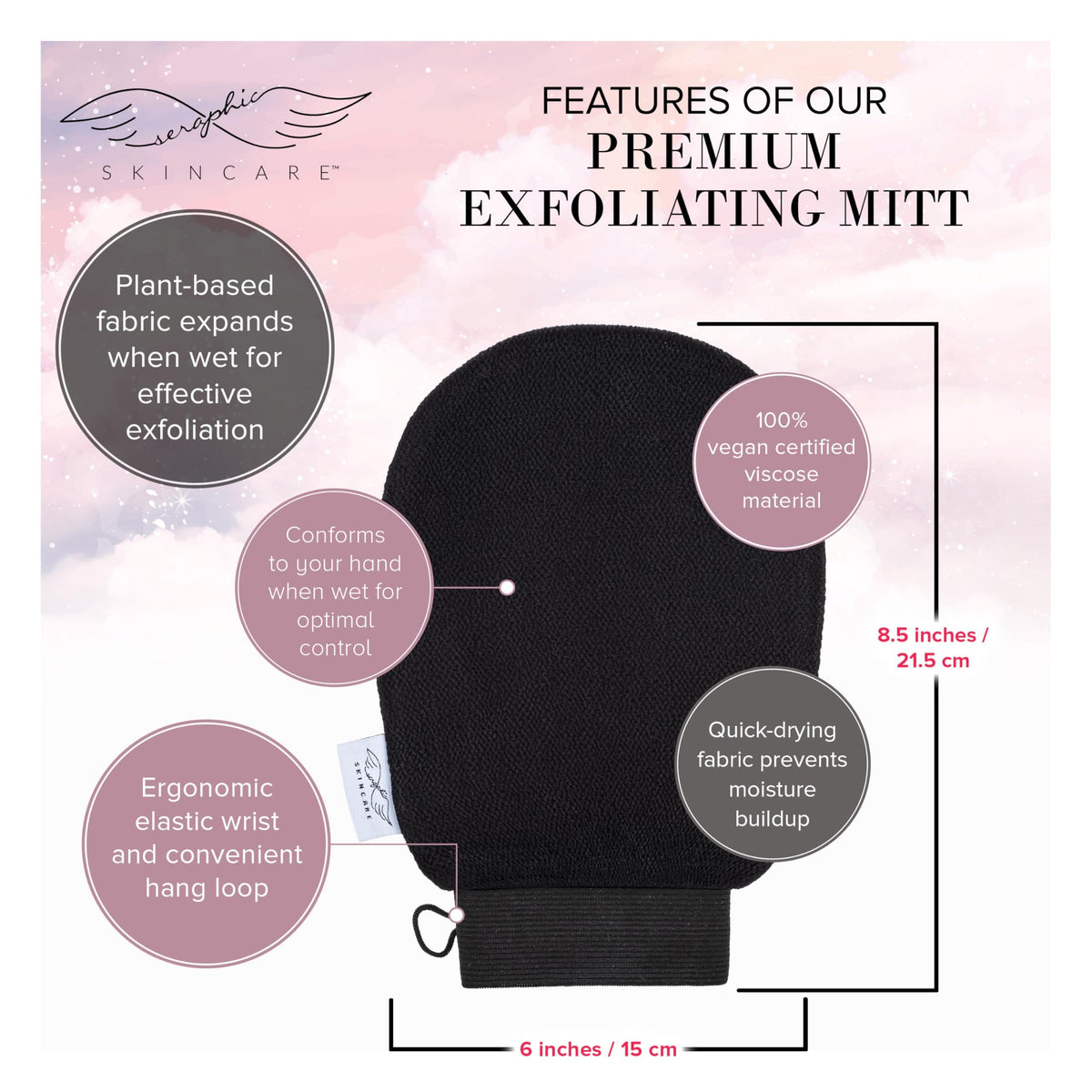 SERAPHIC SKINCARE Original Premium Exfoliating Mitt in use during shower