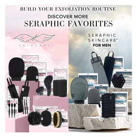 SERAPHIC SKINCARE Pink Premium Exfoliating Mitt in a spa setting