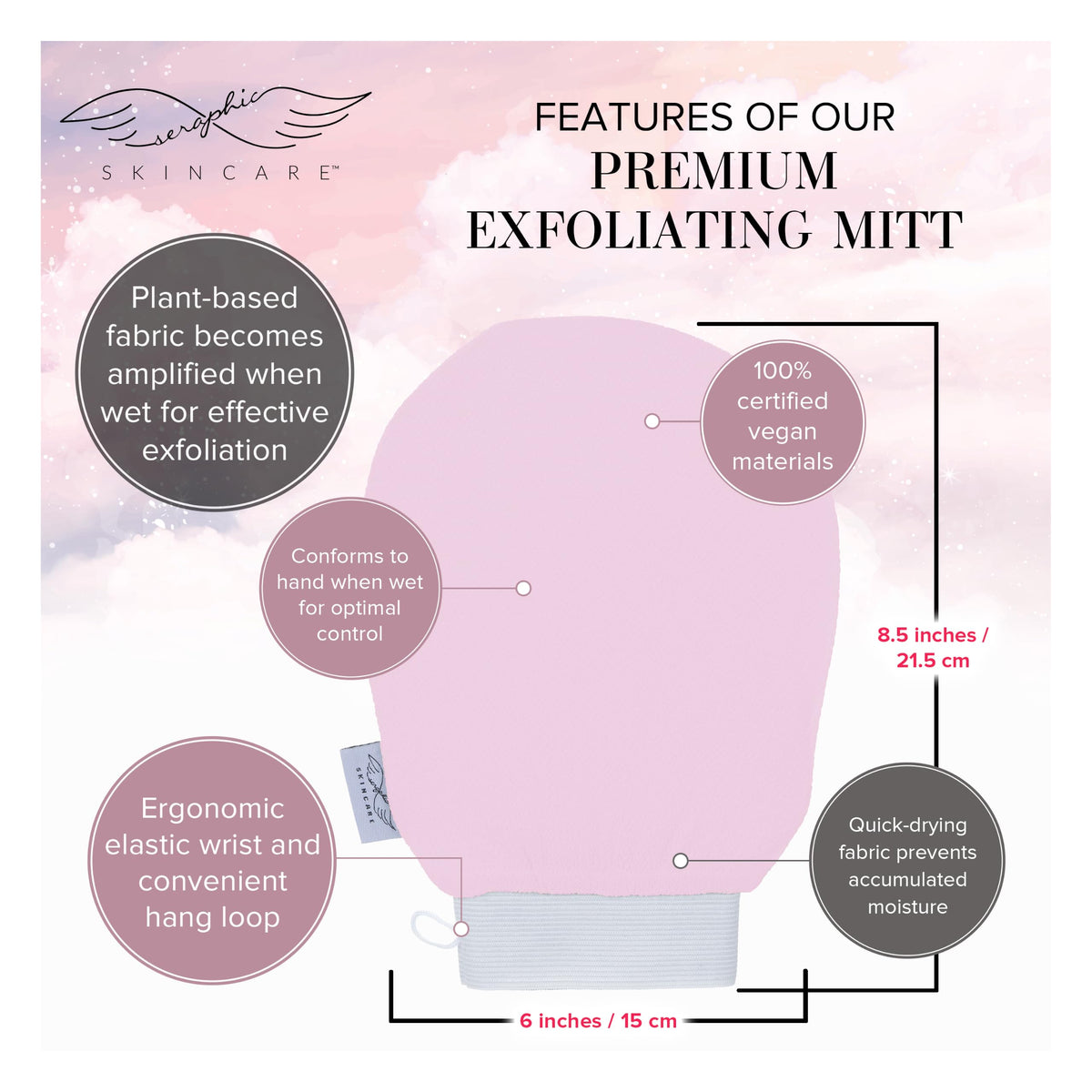 SERAPHIC SKINCARE Pink Premium Exfoliating Mitt in use