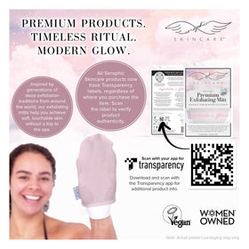 SERAPHIC SKINCARE Pink Premium Exfoliating Mitt with instructions