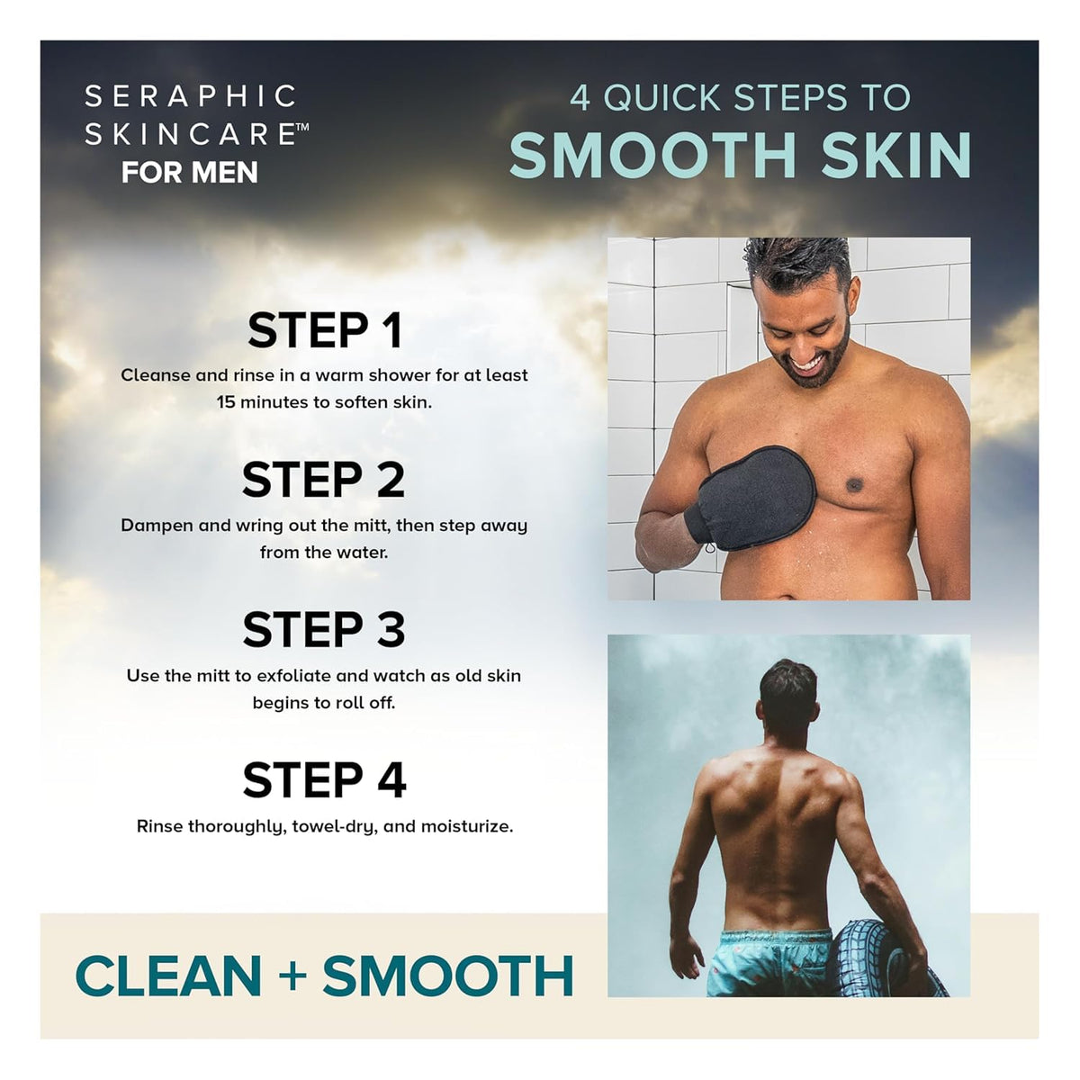 SERAPHIC SKINCARE Ultimate Exfoliating Mitt in use during shower