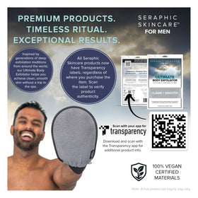 SERAPHIC SKINCARE Ultimate Exfoliating Mitt on a bathroom shelf