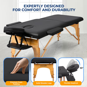 SereneLife Portable Massage Table with removable armrests