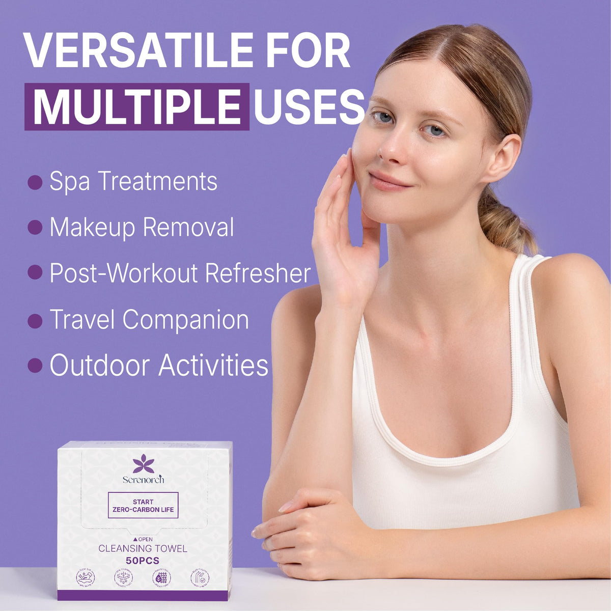 Serenorch Disposable Face Towels XL being used after cleansing
