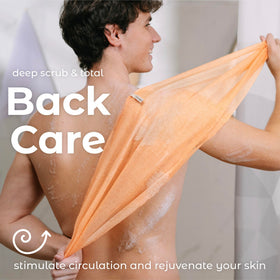 Set of 3 MainBasics Japanese Deep Exfoliating Shower Towels displayed together