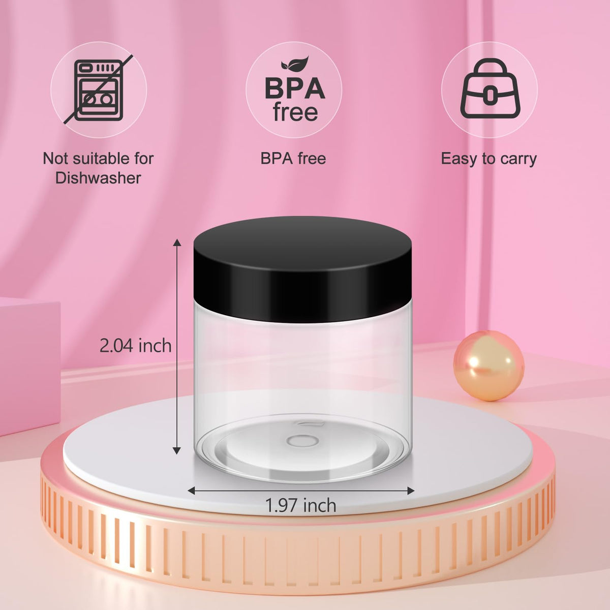 Set of Loretoy 50 clear plastic jars displayed together