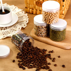 Set of Patelai plastic jars on a bathroom counter