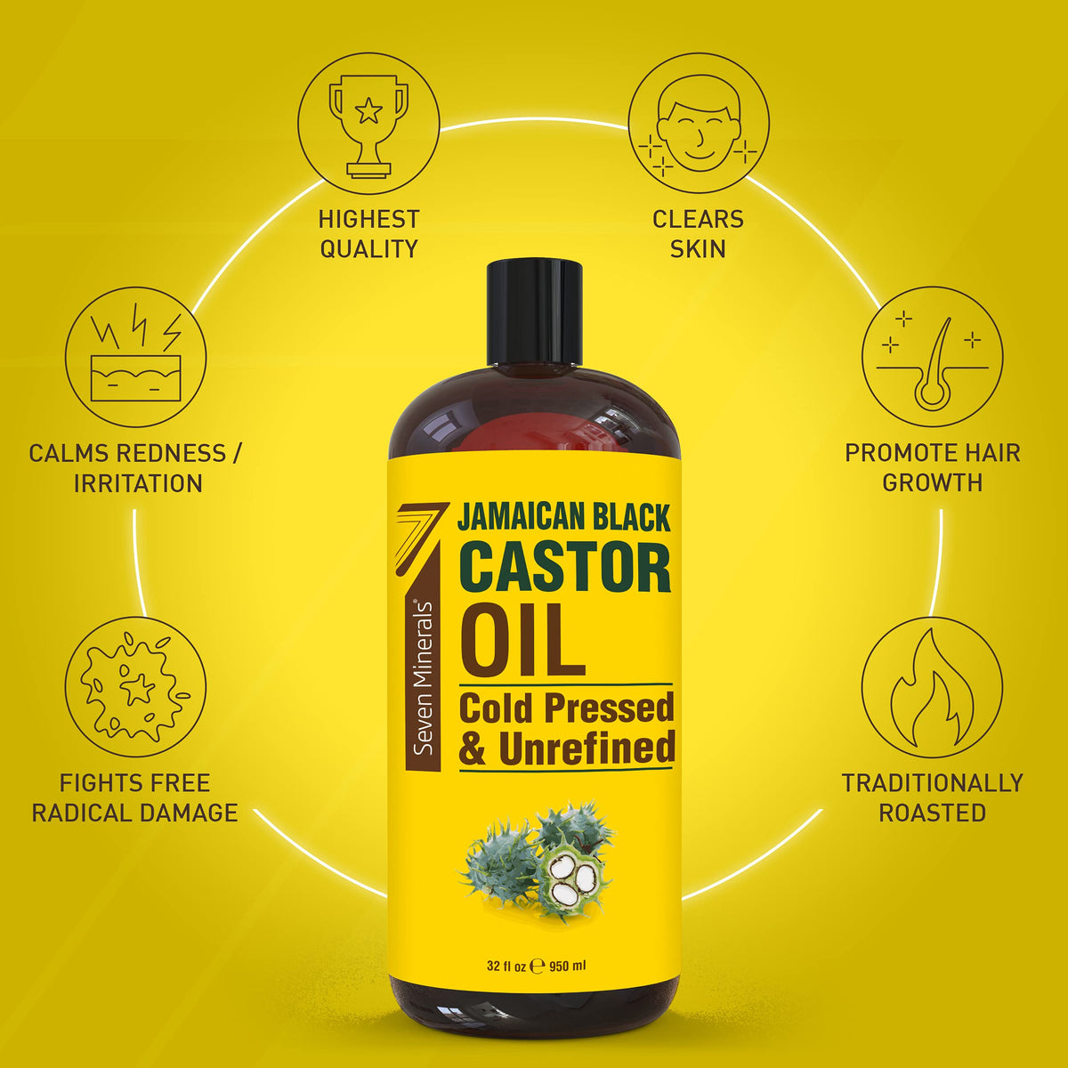 Seven Minerals Pure Jamaican Black Castor Oil 32 fl oz back view