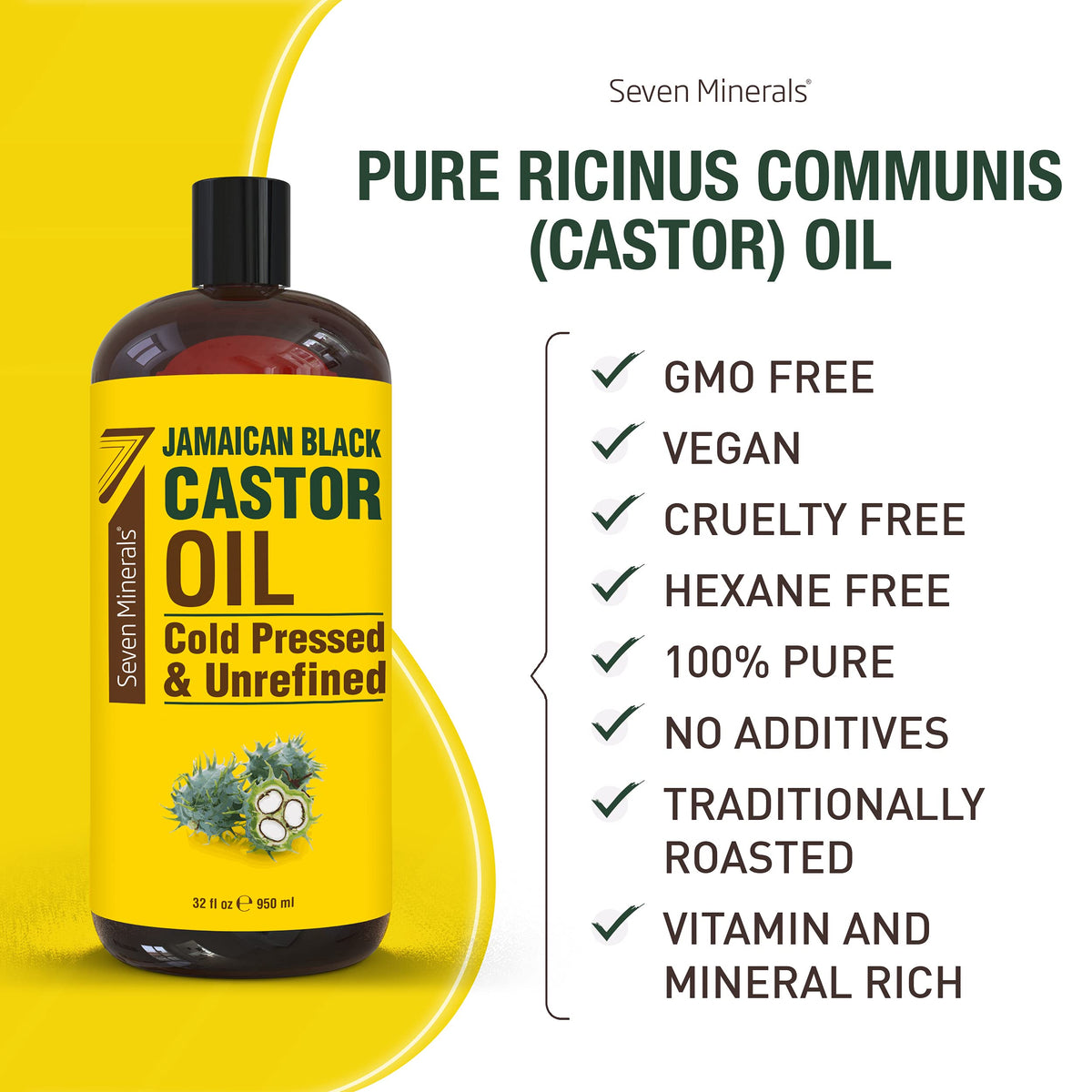 Seven Minerals Pure Jamaican Black Castor Oil 32 fl oz with essential oils