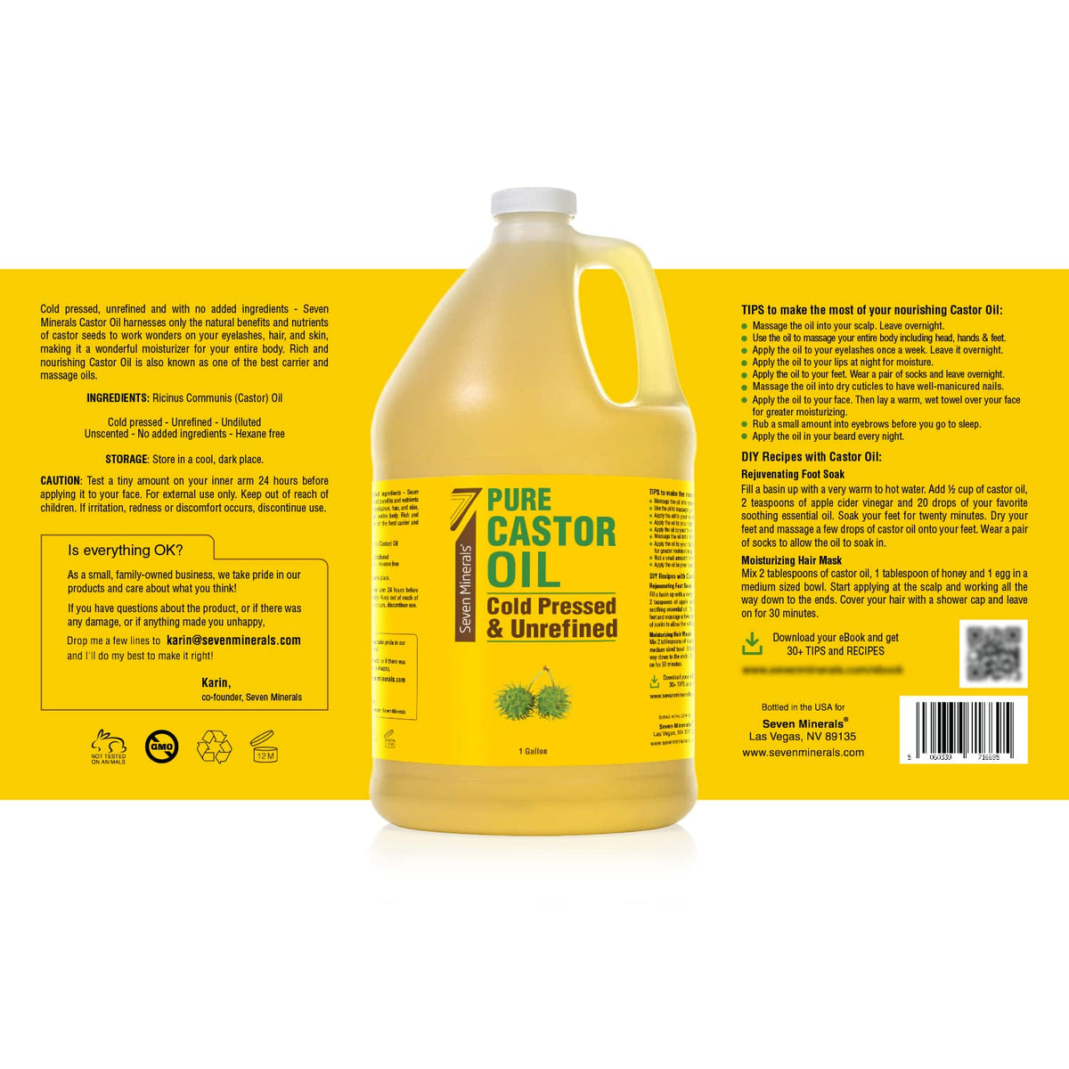 Seven Minerals Unrefined Castor Oil 128 fl oz eco-sized jug