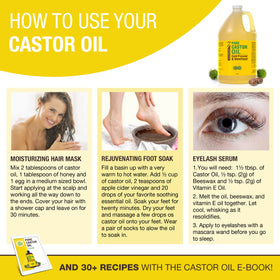 Seven Minerals Unrefined Castor Oil 128 fl oz in a bathroom setting