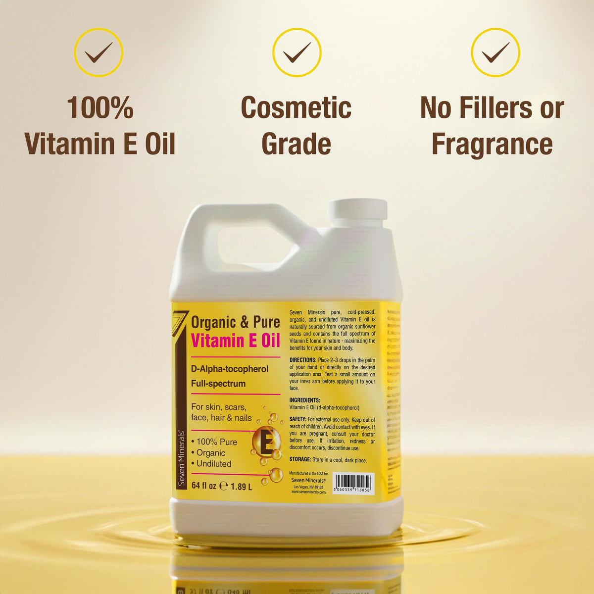 Seven Minerals Vitamin E Oil half-gallon jug with pump