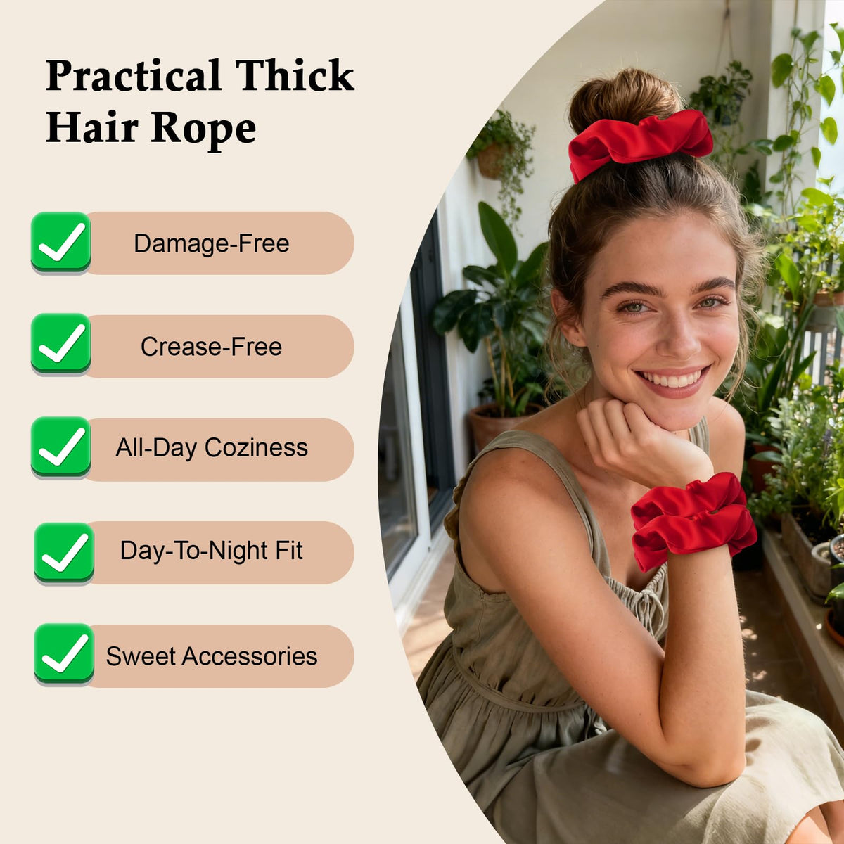 SEVEN STYLE red satin scrunchie in a ponytail