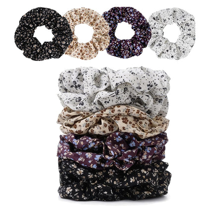 SEVEN STYLE Satin Scrunchies 8PCS floral multicolor hair ties set