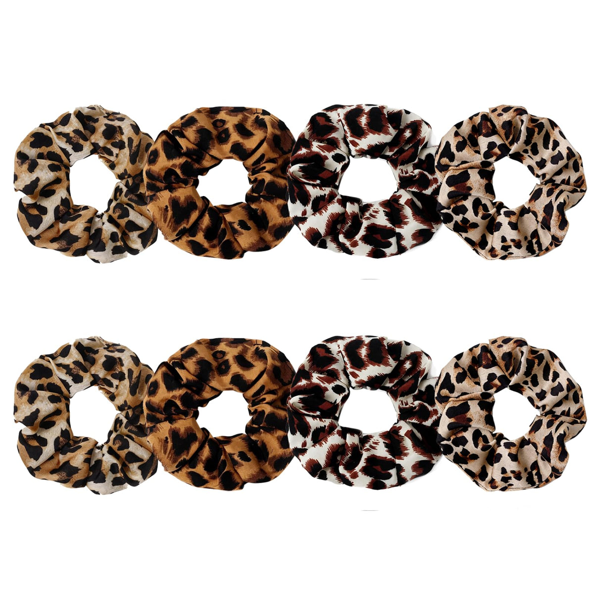 SEVEN STYLE satin scrunchies 8PCS leopard print front view