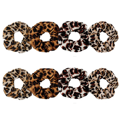 SEVEN STYLE satin scrunchies 8PCS leopard print front view