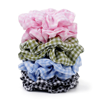 SEVEN STYLE Satin Scrunchies 8PCS plaid mix front view