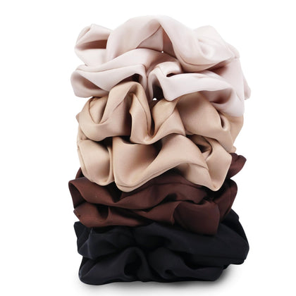 SEVEN STYLE Satin Scrunchies Set in black, blonde, light brown, and dark brown