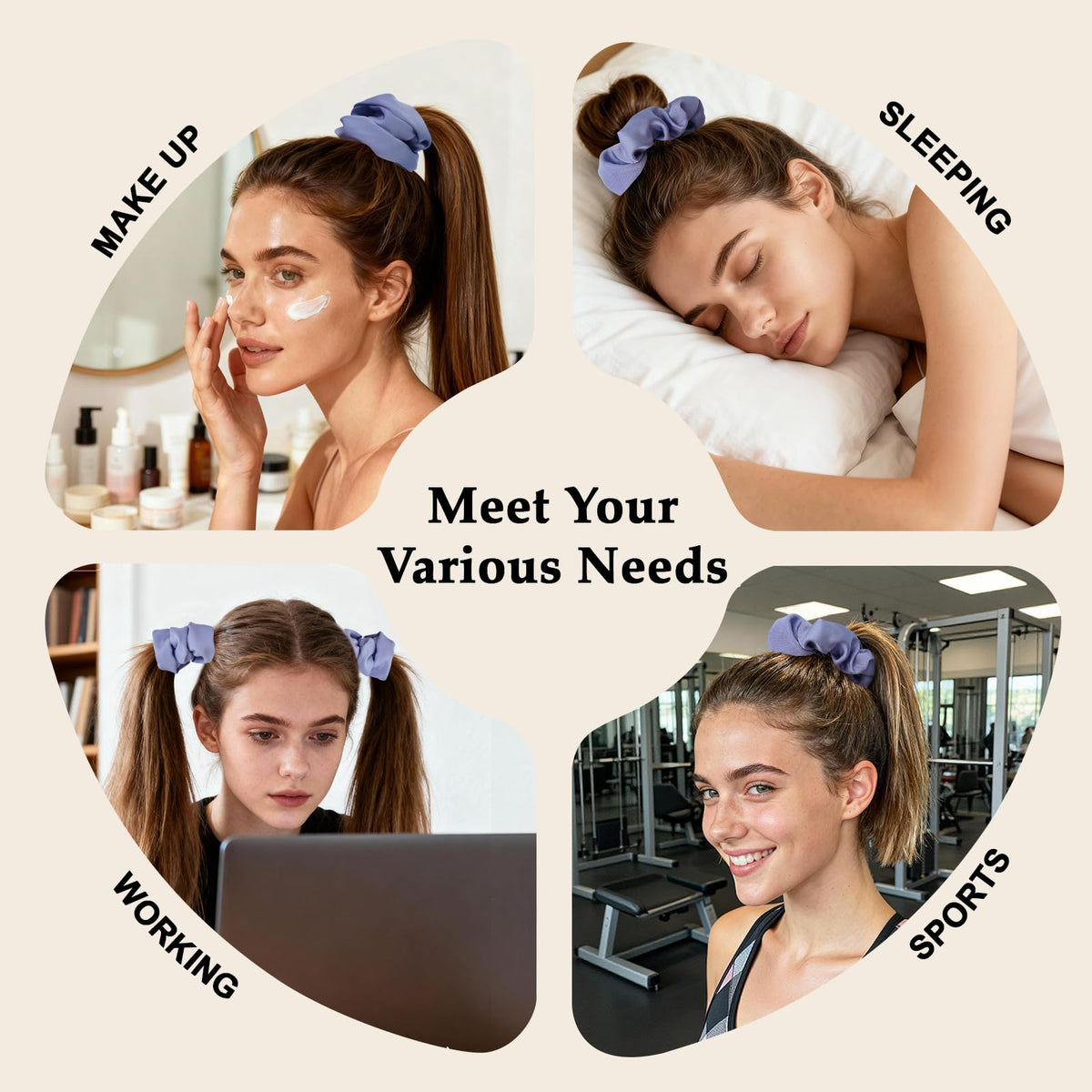 SEVEN STYLE satin scrunchies set of 8 in blue