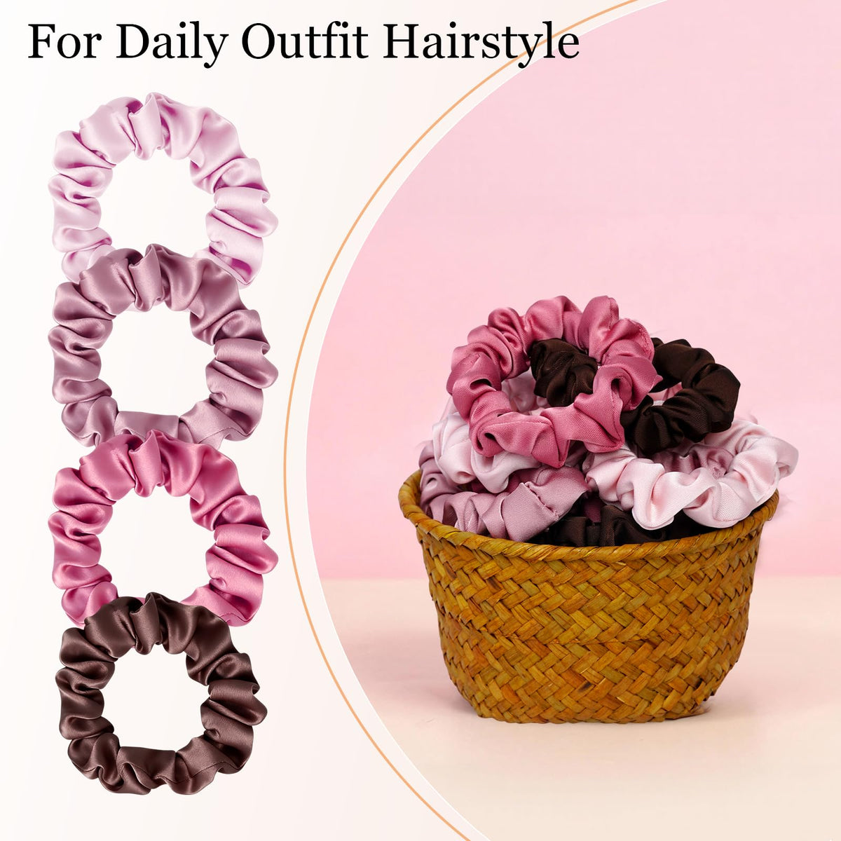 SEVEN STYLE Ultra-Petite Satin Scrunchies displayed on a table