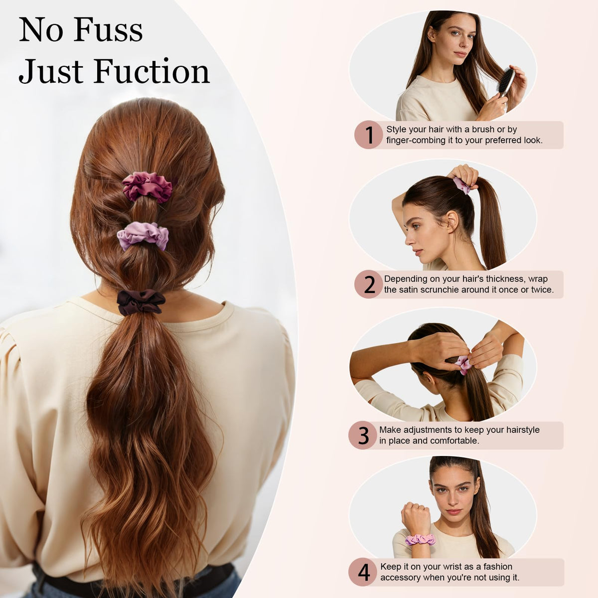 SEVEN STYLE Ultra-Petite Satin Scrunchies in a hair bun