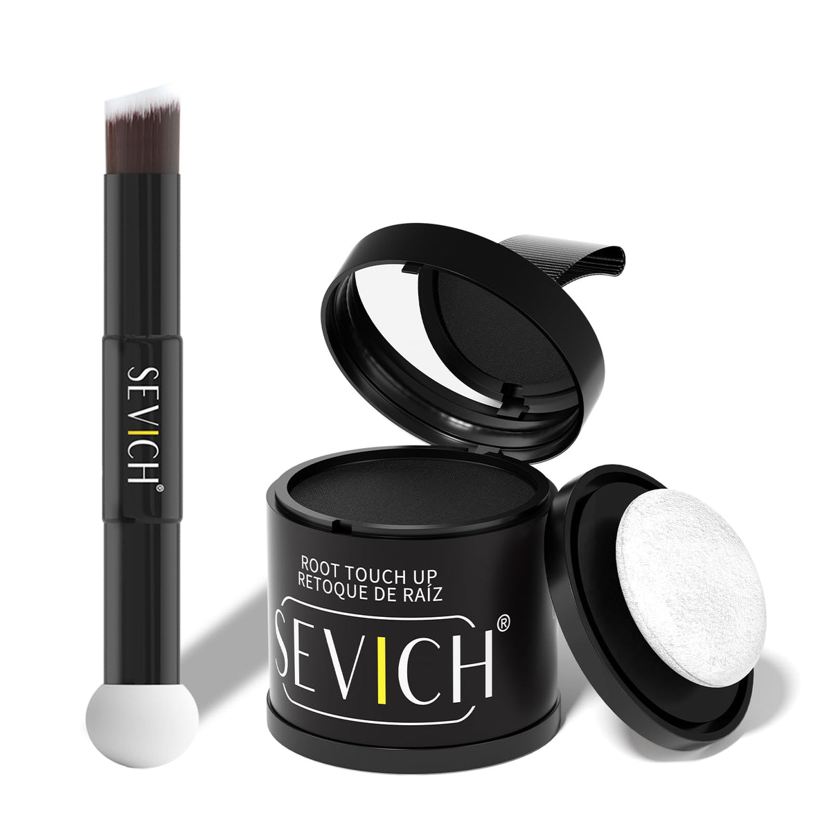 SEVICH Hairline Powder 10g black model front view with brush