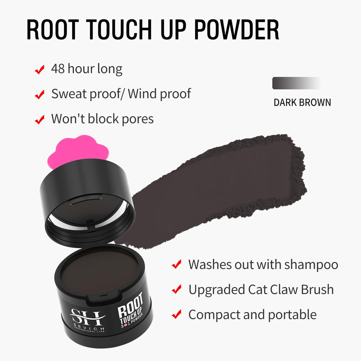 SEVICH Hairline Powder 2.0 Dark Brown compact size in hand