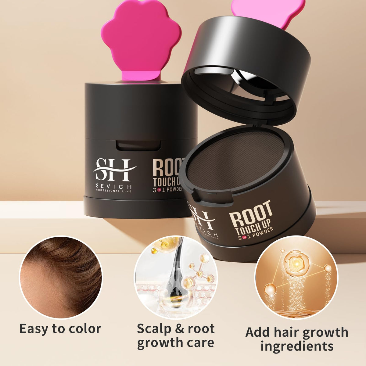 SEVICH Hairline Powder 2.0 Dark Brown with powder puff