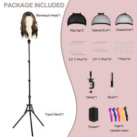 Sewing thread and clips from the wig head set