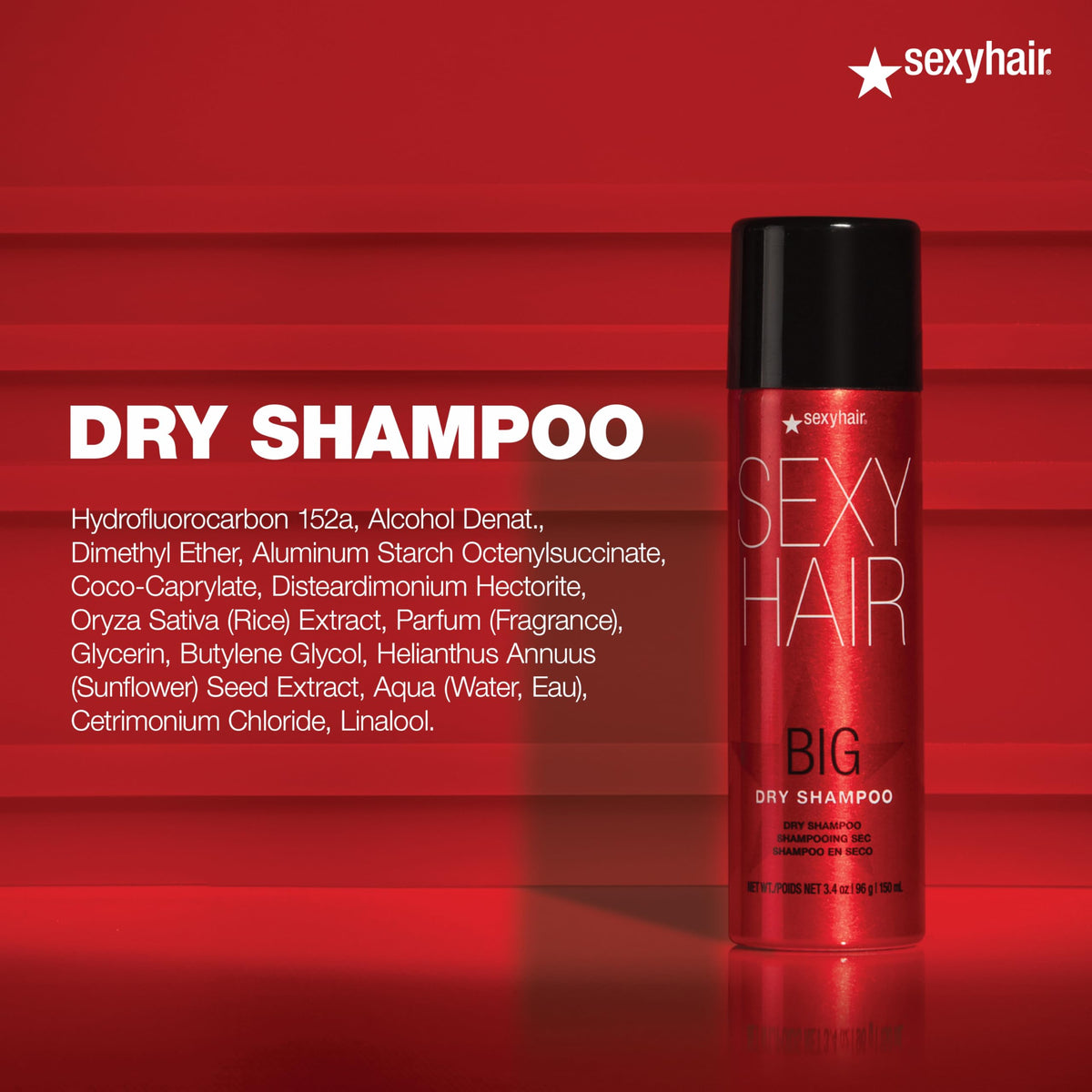 SexyHair Big Dry Shampoo 3.4 Oz back view with ingredient list