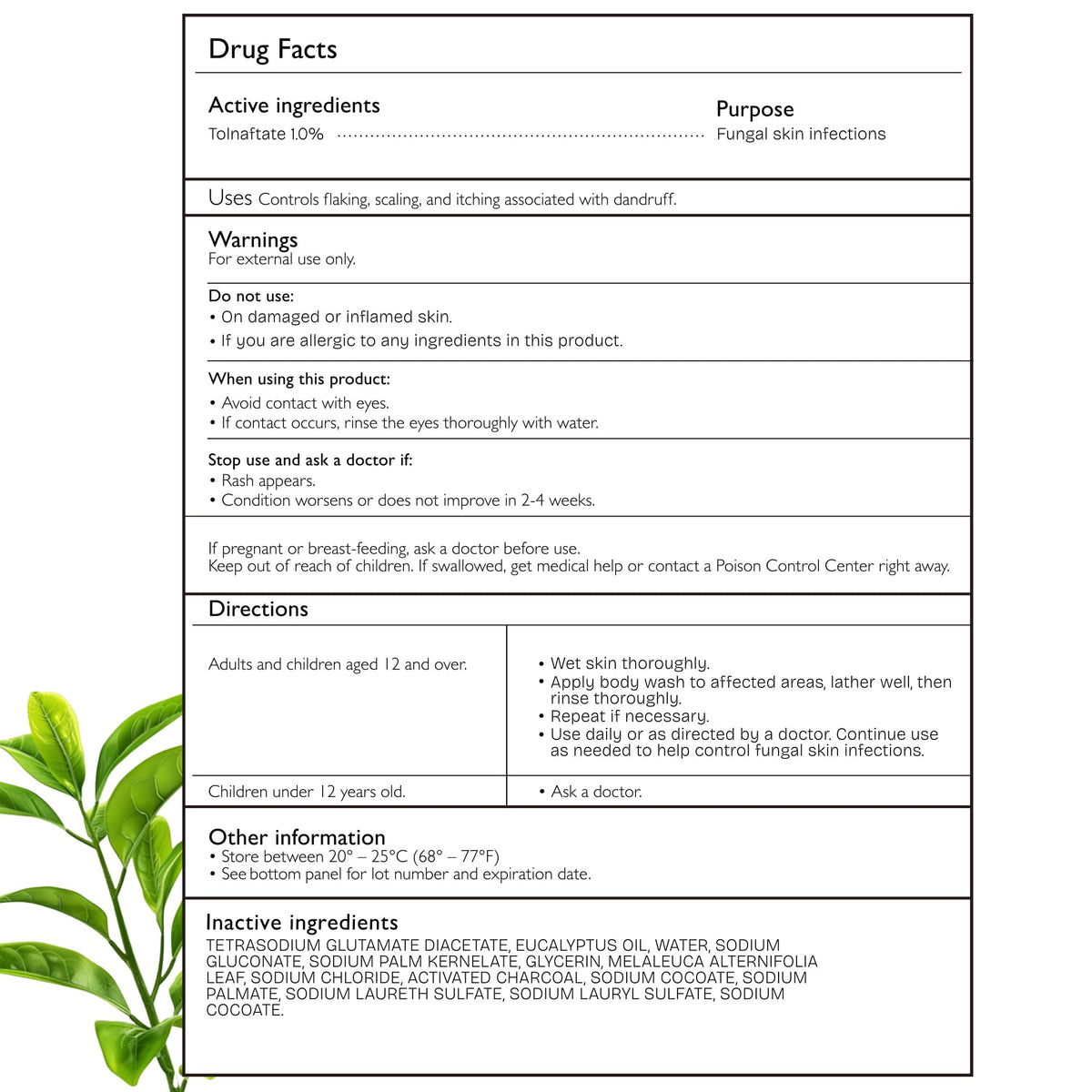 Shailee Antifungal Body Wash back view showing ingredients