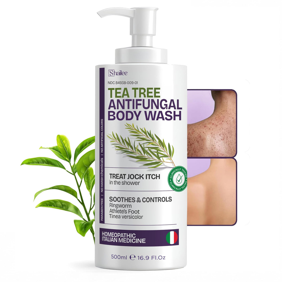 Shailee Antifungal Body Wash front view with tea tree oil
