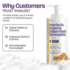 Shailee Psoriasis Shampoo 240g with a lathered hand