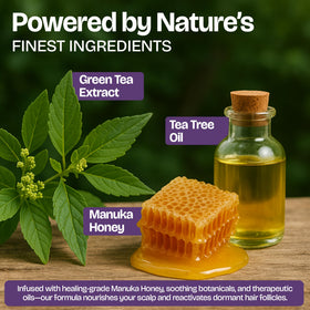 Shailee Psoriasis Shampoo 240g with fresh ingredients around