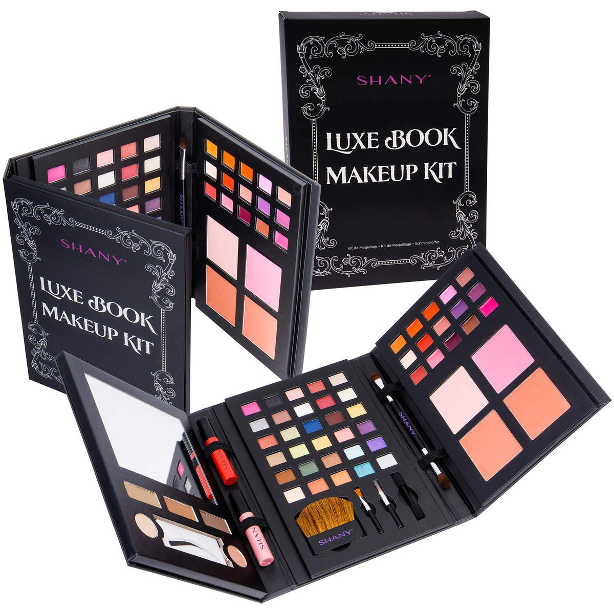 SHANY Luxe Book Makeup Set showcasing lip colours and blushes