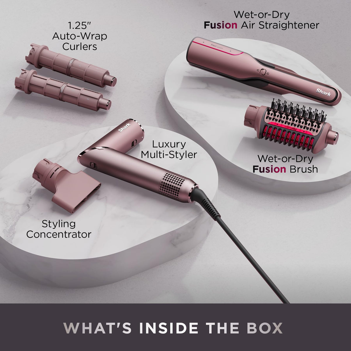 Shark FlexFusion Ceramic Air Styler with styling results on model