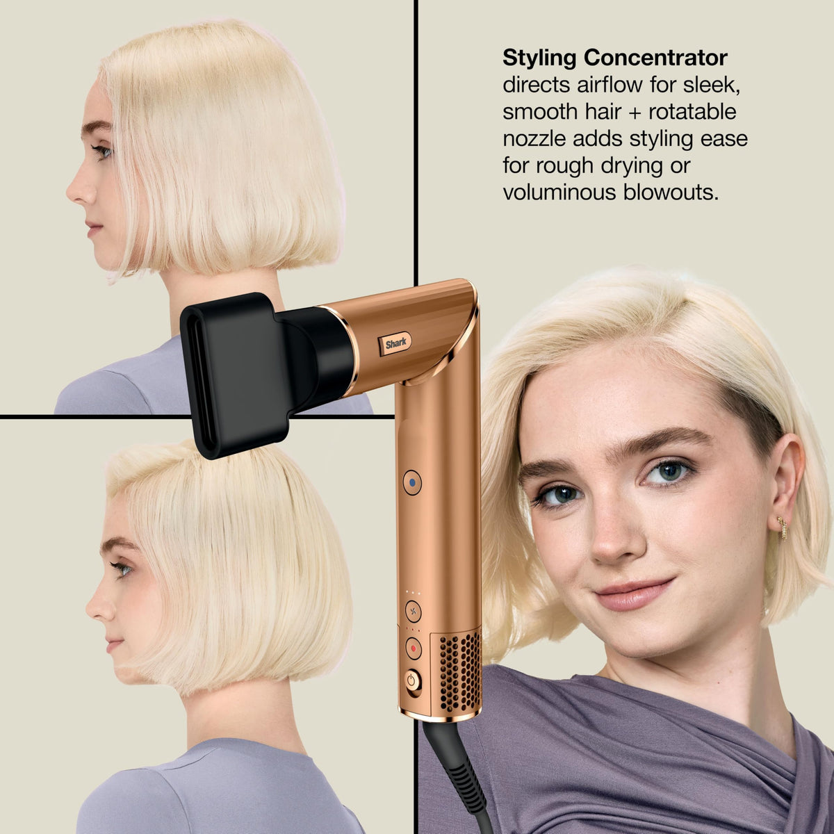 Shark FlexStyle Air Multi-Styler Copper in use styling hair
