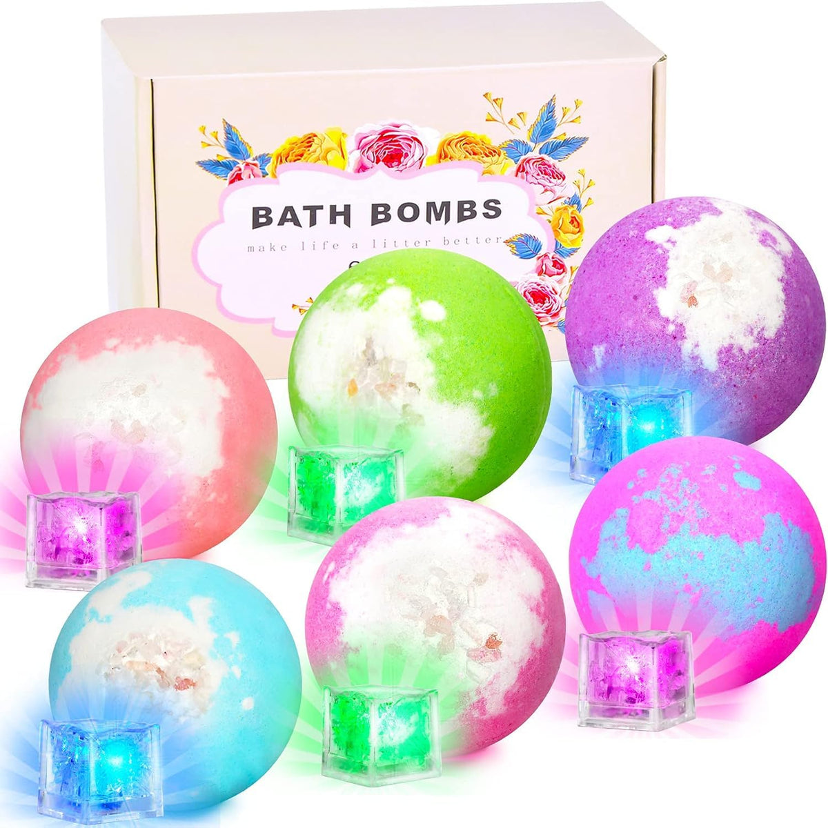 SHARLOVY Light Up Bath Bombs gift set packaging front view