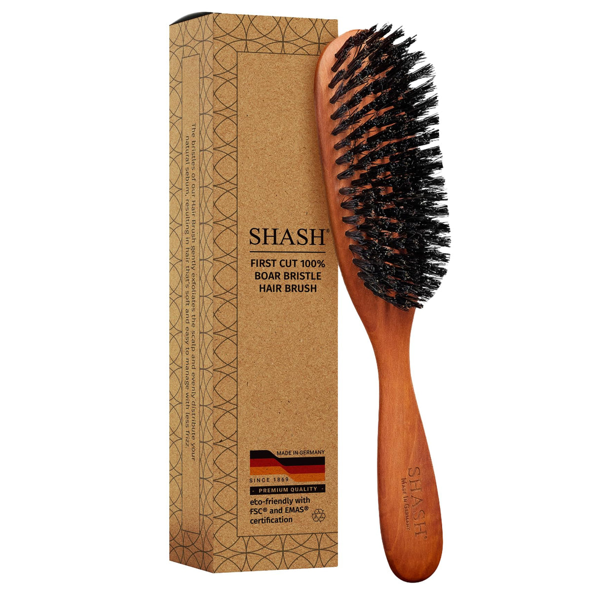SHASH Classic German Boar Bristle Hair Brush front view