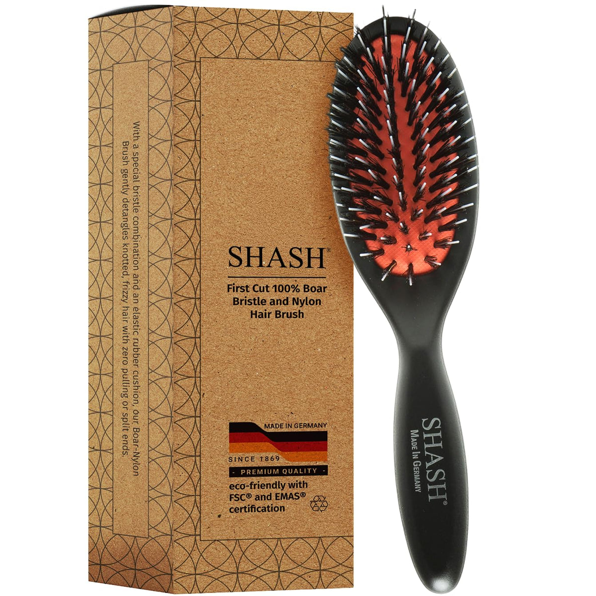SHASH Hand Made Nylon Boar Bristle Brush front view