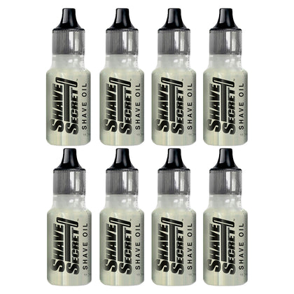 Shave Secret Shaving Oil Pack of 8, front view with packaging
