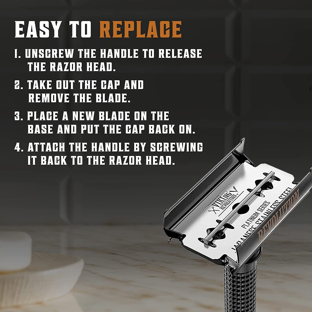 SHAVING REVOLUTION Long Handle Double Edge Safety Razor close-up