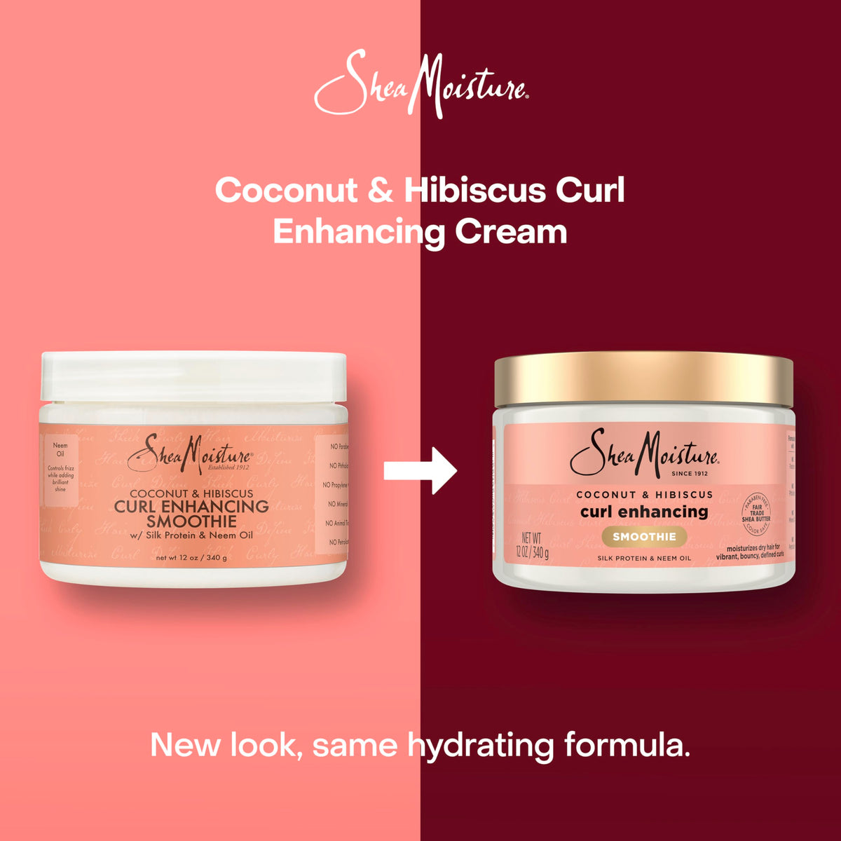 Shea Moisture Coconut & Hibiscus Cream on a bathroom shelf