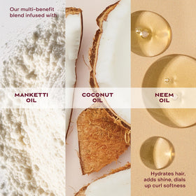 Shea Moisture Coconut & Hibiscus Smooth & Shine Oil with ingredients displayed