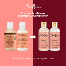Shea Moisture Curl & Shine Shampoo and Conditioner in bathroom setting