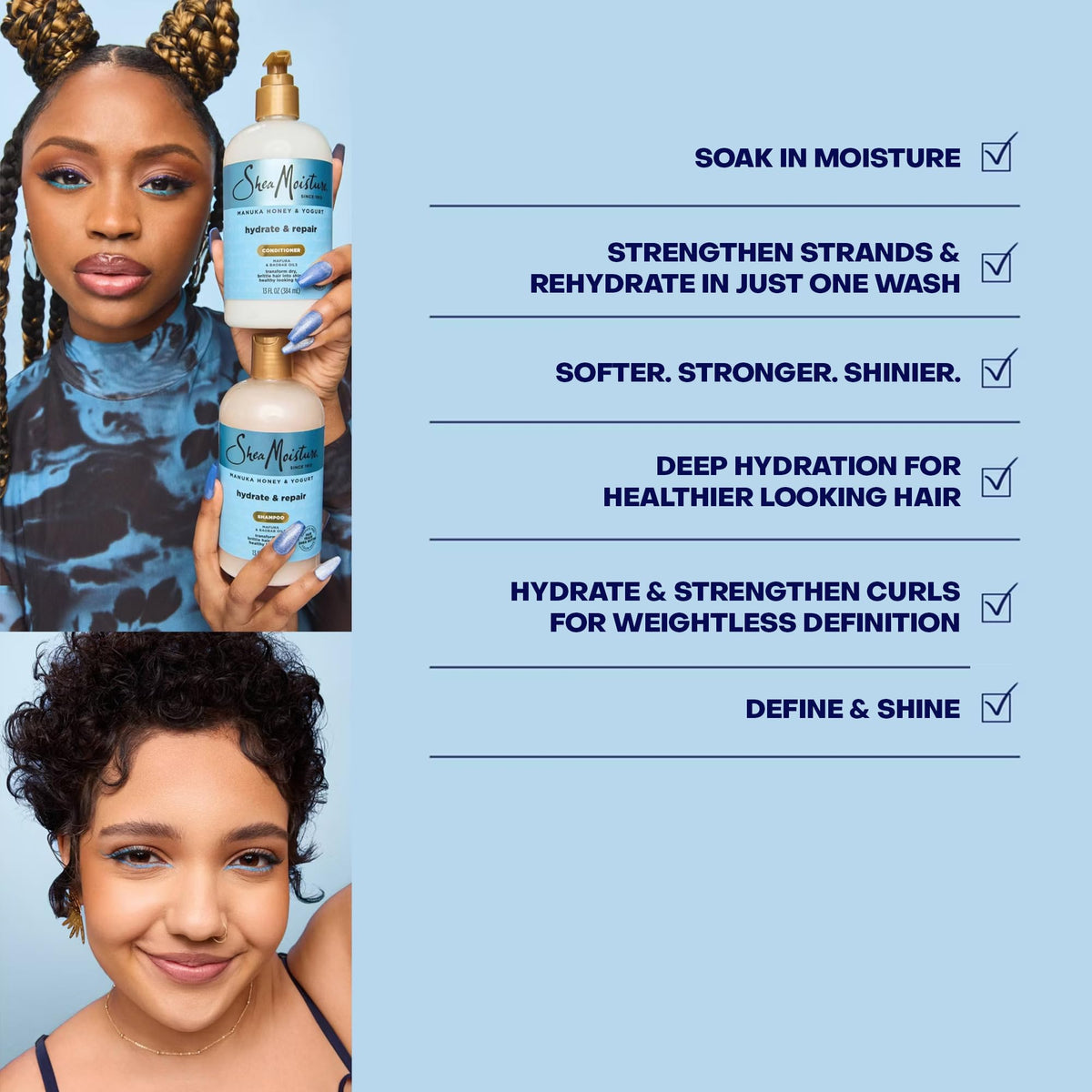 Shea Moisture Shampoo and Conditioner set with curl cream