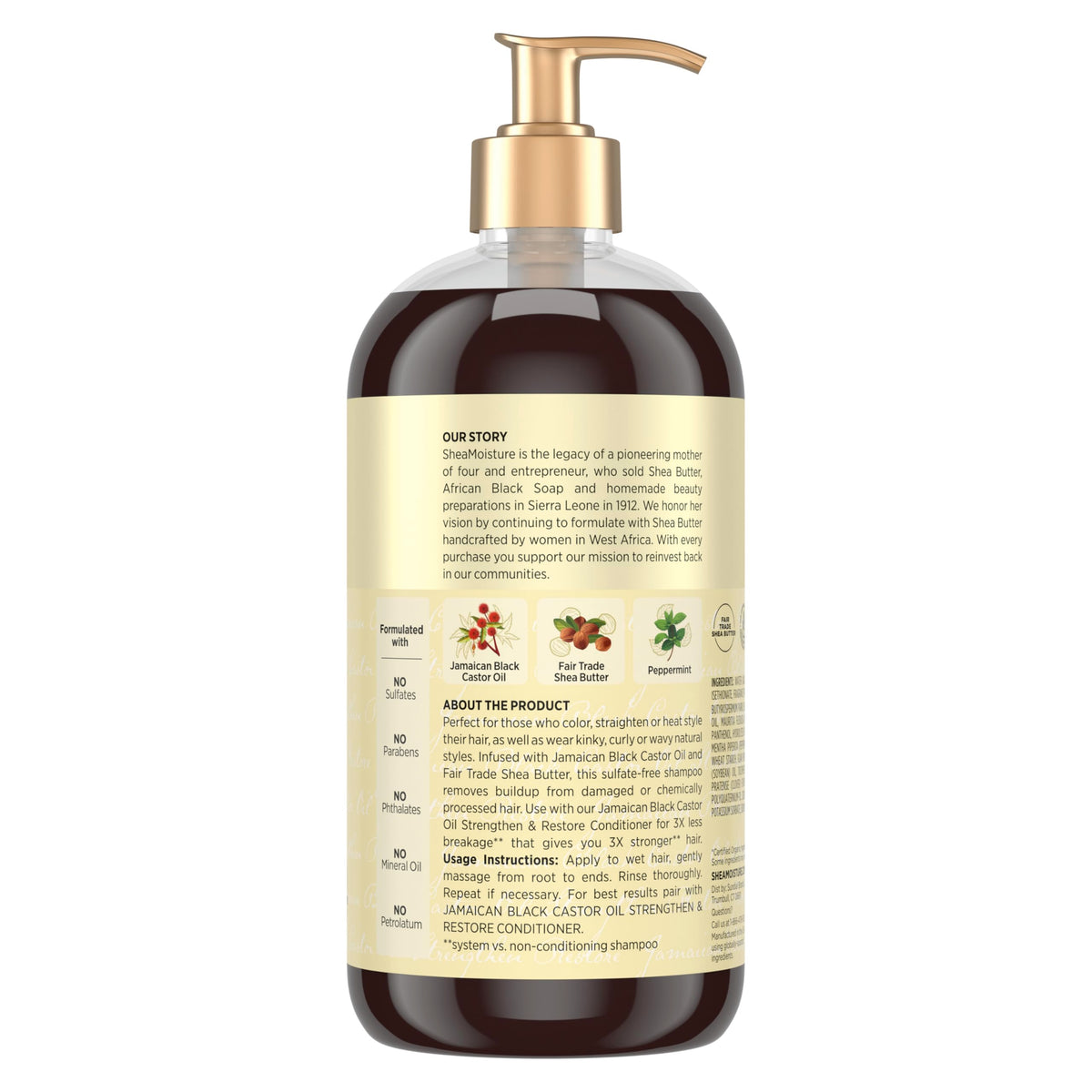 Shea Moisture shampoo bottle with creamy lather