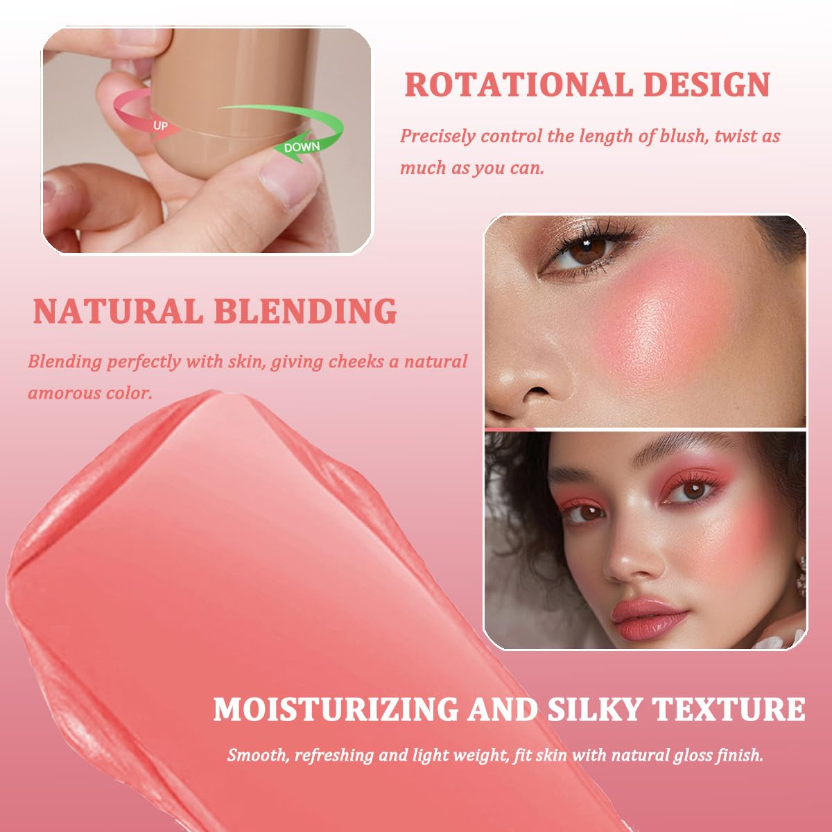 SHEEYOON Cream Blush Stick Soft Pink application on cheeks