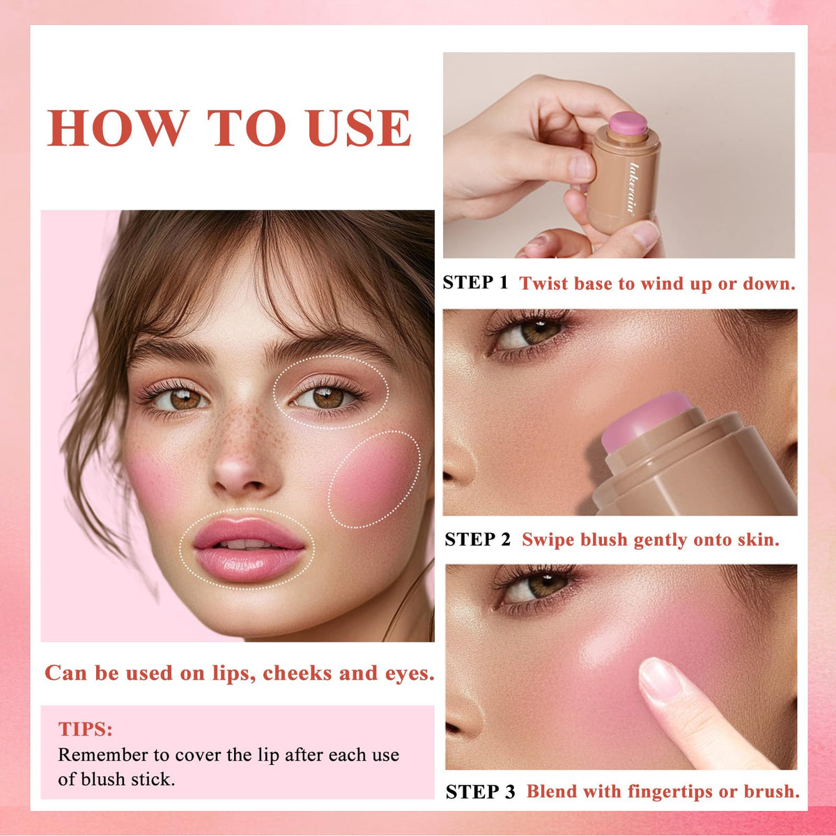 SHEEYOON Cream Blush Stick Soft Pink with makeup tools