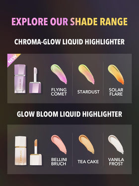 SHEGLAM Chroma-Glow Bloom Liquid Highlighter showing three shades